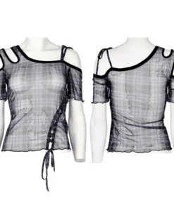Ladies Punk Rave Plaid Punk Top Black