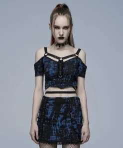 Punk Rave Elantra Top Black / Blue Ladies