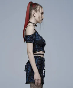 Punk Rave Elantra Top Black / Blue Ladies