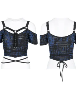 Punk Rave Elantra Top Black / Blue Ladies