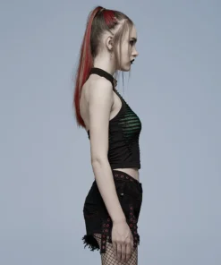Punk Rave Jocasta Vest Top Green And Black Ladies