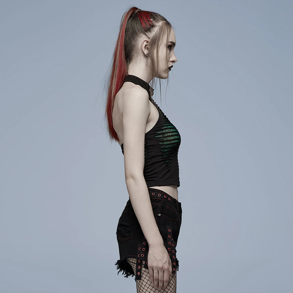 Punk Rave Jocasta Vest Top Green And Black Ladies 4 Punk Rave Jocasta Vest Top Green And Black Ladies