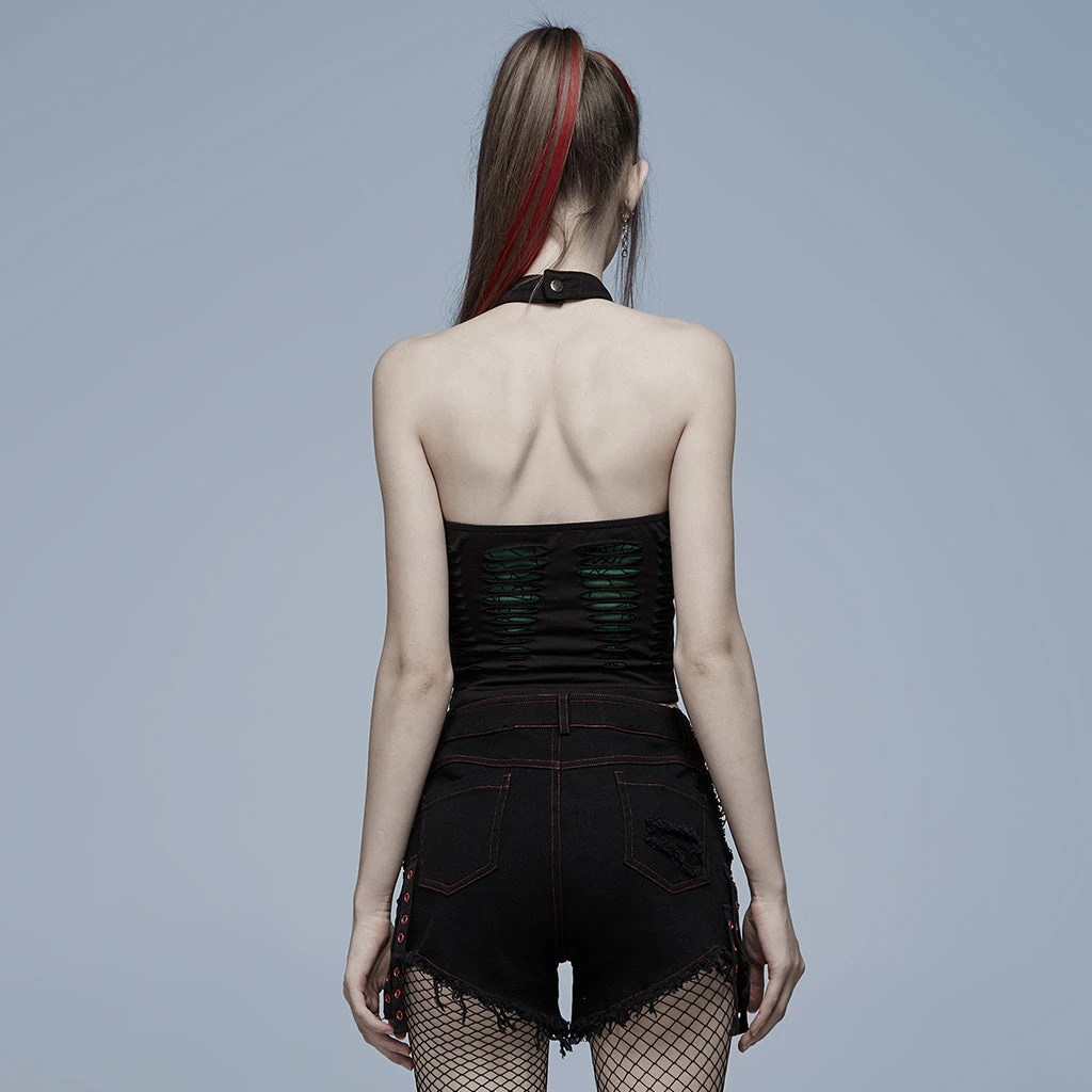 Punk Rave Jocasta Vest Top Green And Black Ladies 5 Punk Rave Jocasta Vest Top Green And Black Ladies