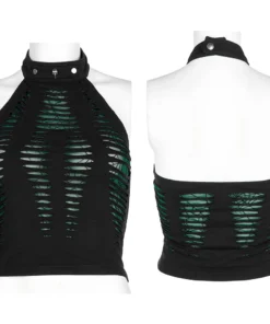 Punk Rave Jocasta Vest Top Green And Black Ladies 16 Punk Rave Jocasta Vest Top Green And Black Ladies