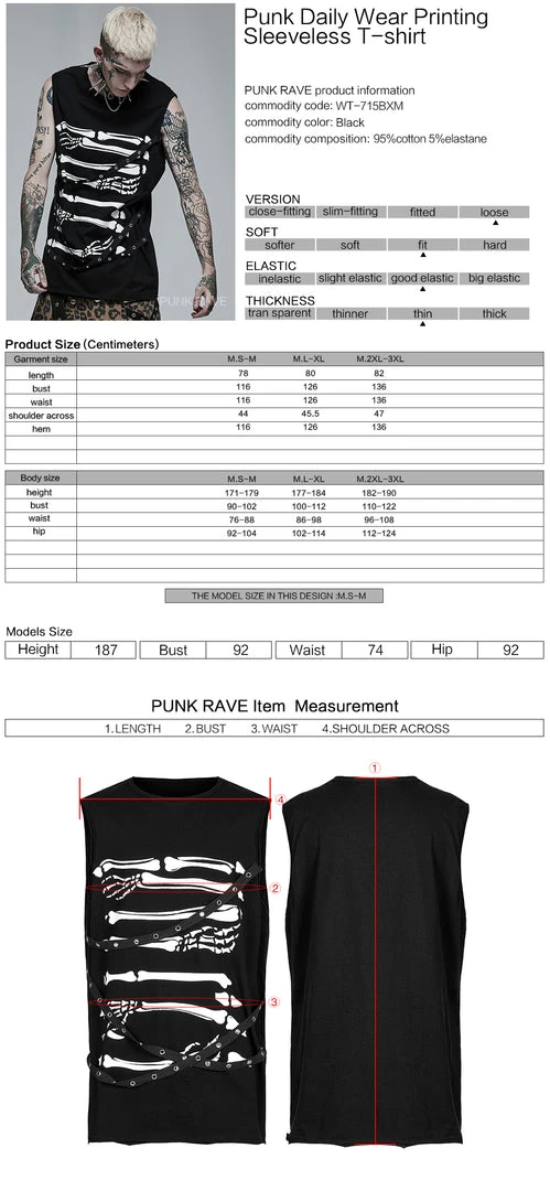 Punk Rave Skeletal Bones Sleeveless T-Shirt 12 Punk Rave Skeletal Bones Sleeveless T-Shirt