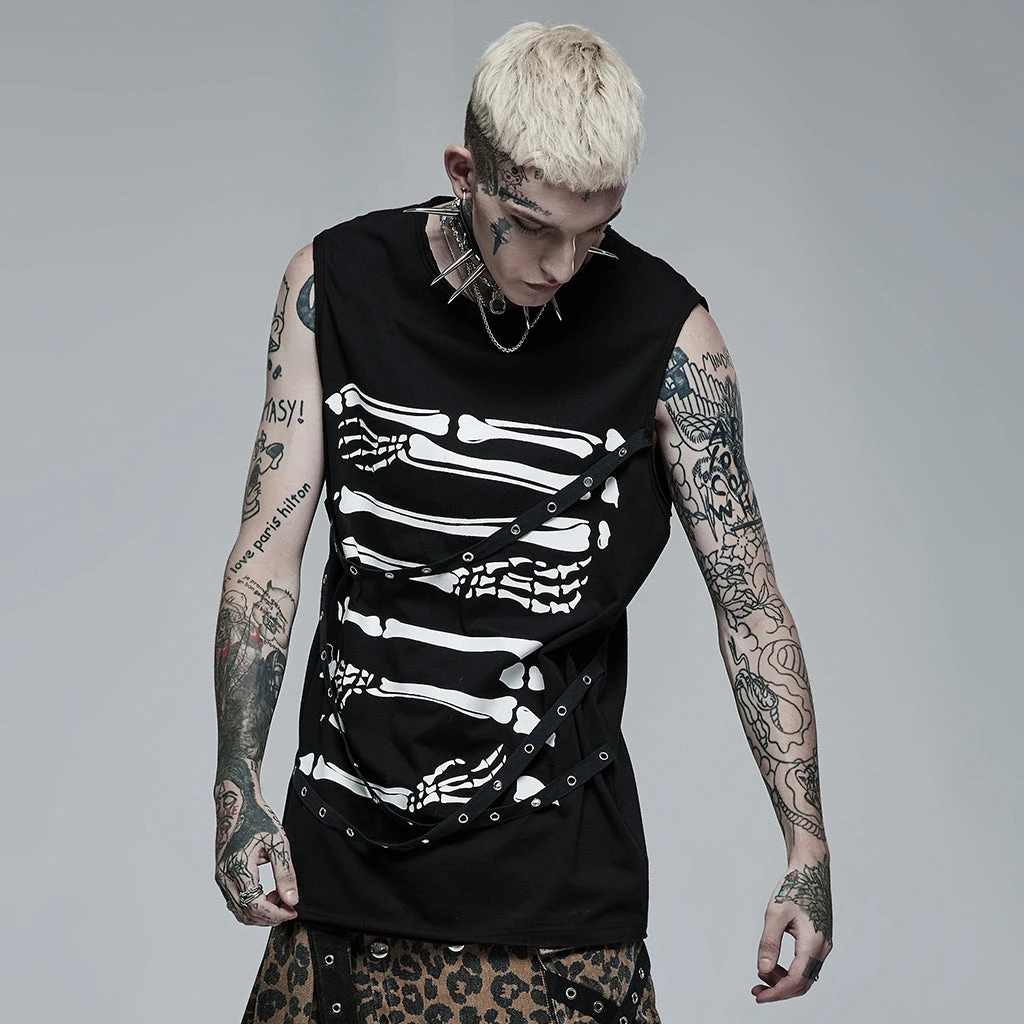 Punk Rave Skeletal Bones Sleeveless T-Shirt 3 Punk Rave Skeletal Bones Sleeveless T-Shirt