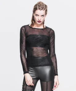 Devil Fashion Web Pattern Mesh Top