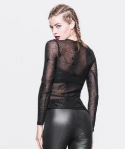 Devil Fashion Web Pattern Mesh Top