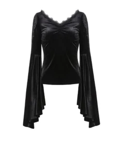 Ladies Dark In Love Violet Black Velvet Top