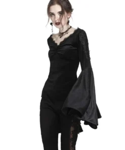 Ladies Dark In Love Violet Black Velvet Top