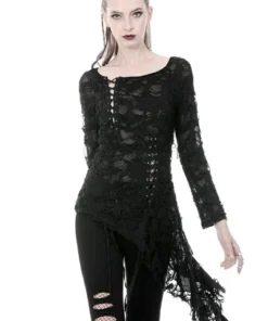 Ladies Dark In Love Nova Distressed Skull Top