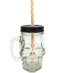 Homeware Gothic Gifts Skull Glass Jar With Straw