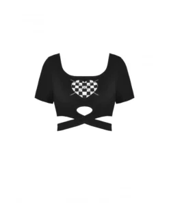 Dark In Love Checkered Heart Crop Top Ladies