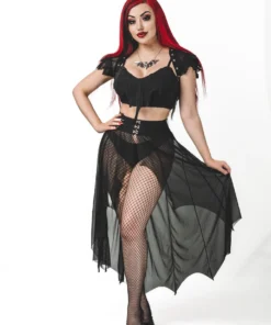 Necessary Evil Camazotz Crop Top With Mesh Bat Wing Effect Front Ladies