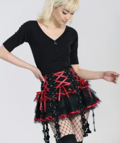 Hell Bunny Chain Mini Skirt Black / Red Ladies