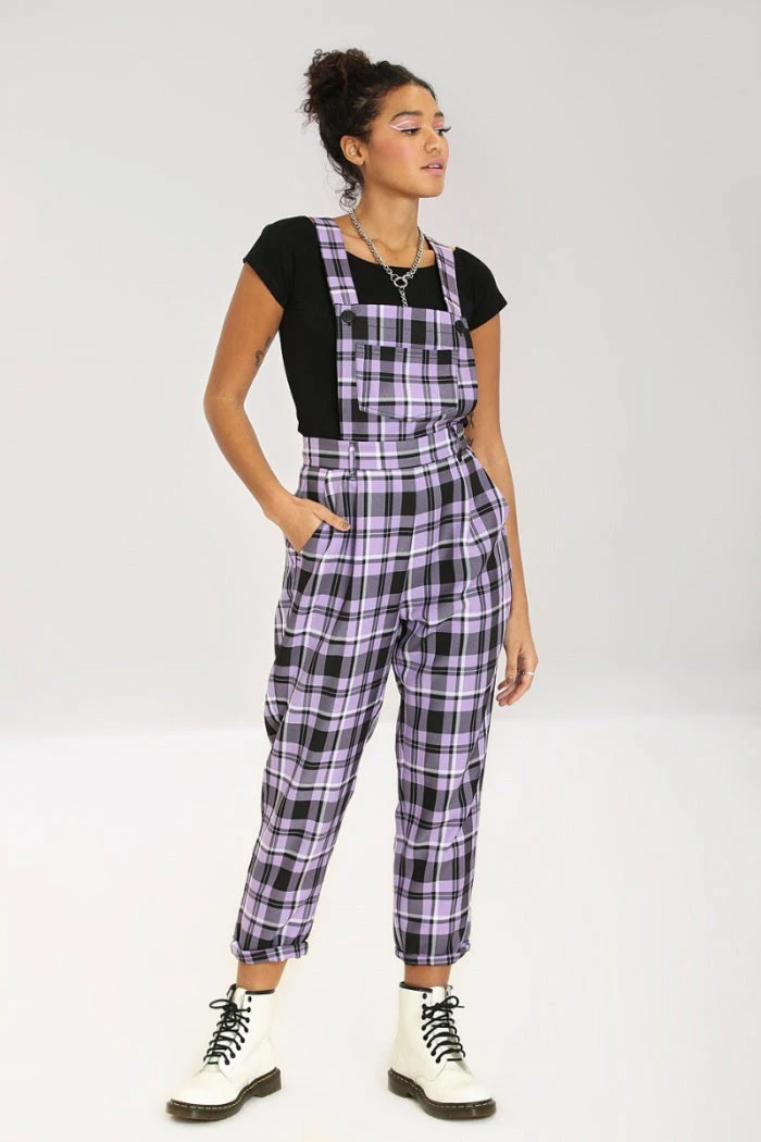Ladies Hell Bunny Lavender Alicia Dungarees 3 Ladies Hell Bunny Lavender Alicia Dungarees
