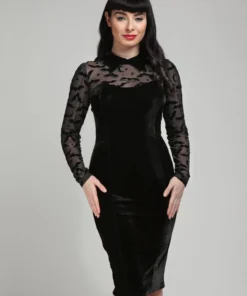 Collectif Rooey Bat Mesh Velvet Pencil Dress