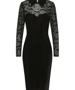 Collectif Rooey Bat Mesh Velvet Pencil Dress