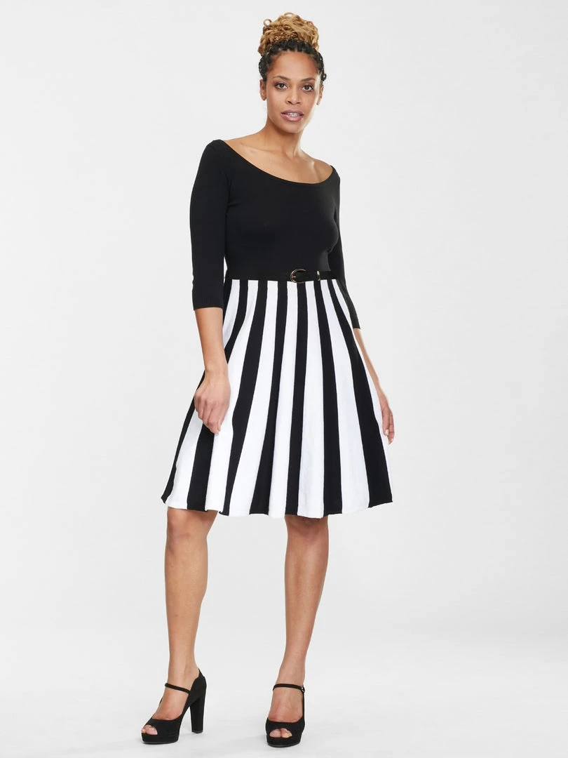 Collectif Serena Knitted Striped Dress Ladies 4 Collectif Serena Knitted Striped Dress Ladies