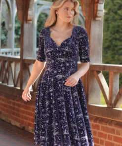 Ladies Collectif Trixie Celestial Velvet Swing Dress - Purple