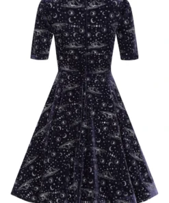 Ladies Collectif Trixie Celestial Velvet Swing Dress - Purple