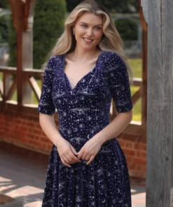 Ladies Collectif Trixie Celestial Velvet Swing Dress - Purple