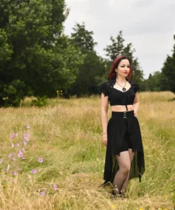 Necessary Evil Camazotz Crop Top With Mesh Bat Wing Effect Front Ladies