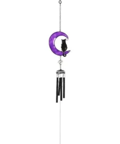 Homeware Gothic Gifts Black Cat On Crescent Moon Windchime